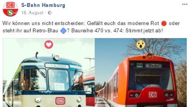 Die S-Bahn hatte die User im August gefragt: „Wir können uns nicht entscheiden: Gefällt euch das moderne Rot oder steht ihr auf Retro-Blau?“ 