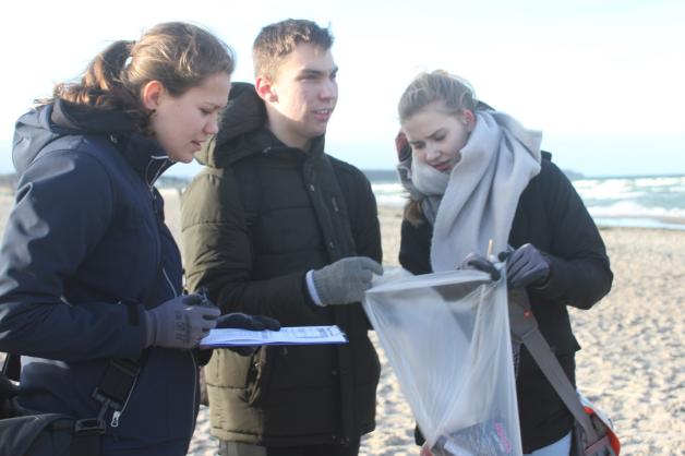 Vanessa, Hannes und Maya vom Innerstädtischen Gymnasium analysieren ihre Fundstücke. 