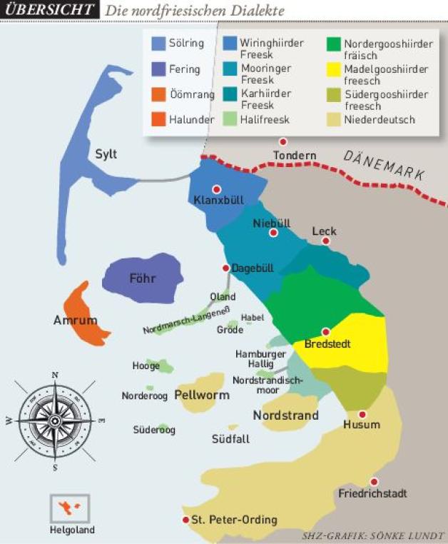 Das Friesische wird nicht nur in Schleswig-Holstein gesprochen, sondern auch im nordwestlichen Niedersachsen  und im Kreis Cloppenburg (Ostfriesisch) sowie in den nördlichen Niederlanden (Westfriesisch). 