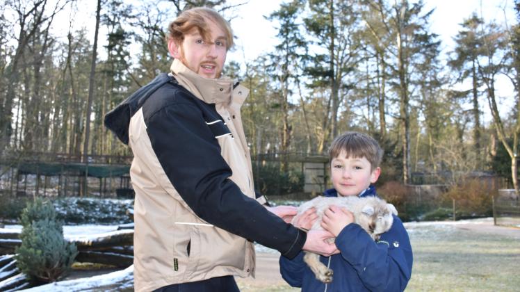 Eine Woche ist das kleine Zicklein alt, welches der auszubildende Tierpfleger Marcel Weierke dem achtjährigen Anton vorsichtig in den Arm legt. 