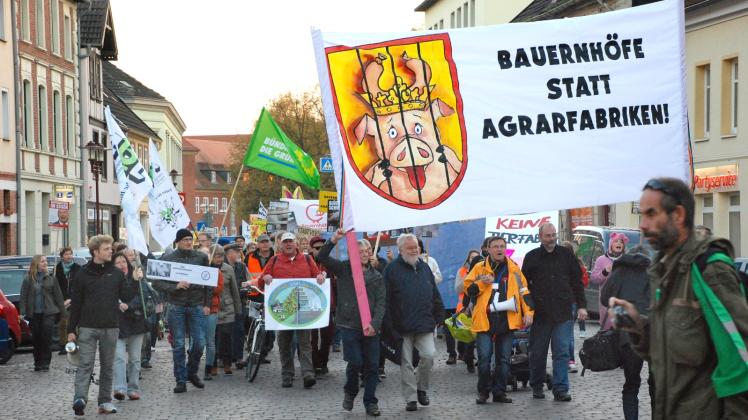 Oktober 2013: Mit einer eindrucksvollen Demo kam der Protest gegen Tierfabriken in Parchim in Fahrt.