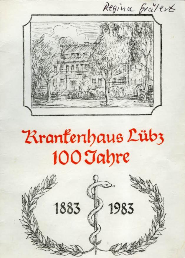 Deckblatt der Festschrift zum 100-jährigen Bestehen des Lübzer Krankenhauses im Jahr 1983