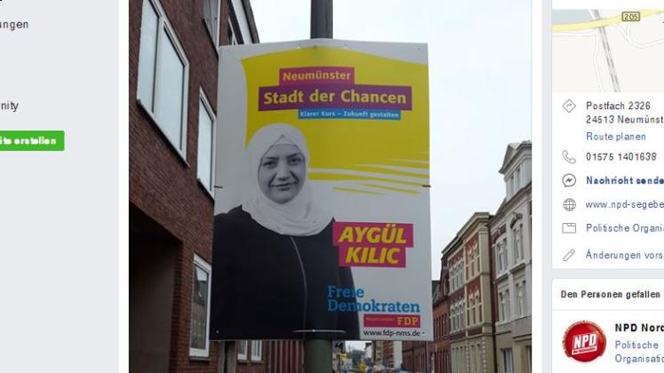 Die NPD Mittelholstein teilte ein Foto des Wahlplakats auf ihrer Facebookseite.