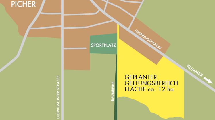 Zwischen Sportplatz und Heerringstraße soll in Picher das neue Wohngebiet entstehen.