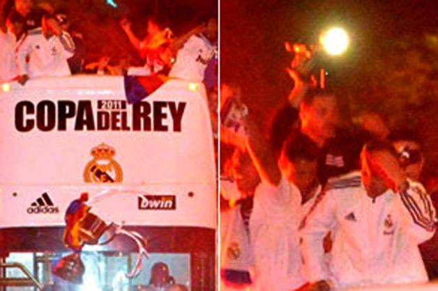 Der Pokal fiel bei der Jubelfeier der Madrilenen 2011 genau vor den fahrenden Bus. 