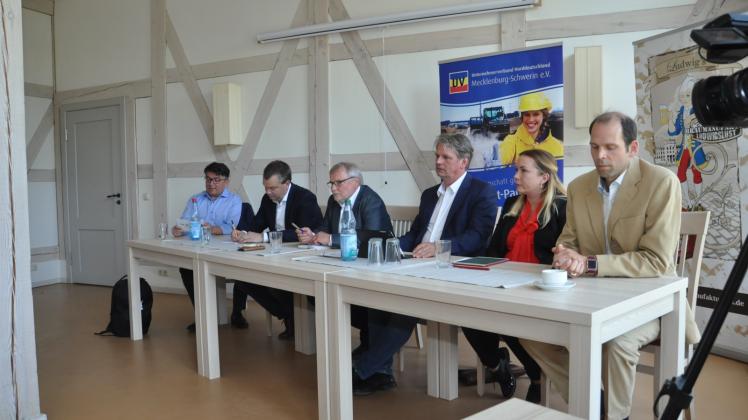 Wahlforum: Thomas Böhm (l.) stellte die Fragen an Daniel Günther (CDU), Reinhard Mach (parteilos), Heiko Böhringer (AfL), Jana Klewe (SPD) und Camill von Loesch (parteilos) 
