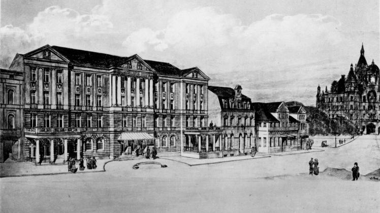 Eine Lithografie vom Anfang des 20. Jahrhunderts: Der Nordische Hof hatte noch eine kleine Hotelvorfahrt und der Eingang ein Vordach. Beides ist schon lange verschwunden.