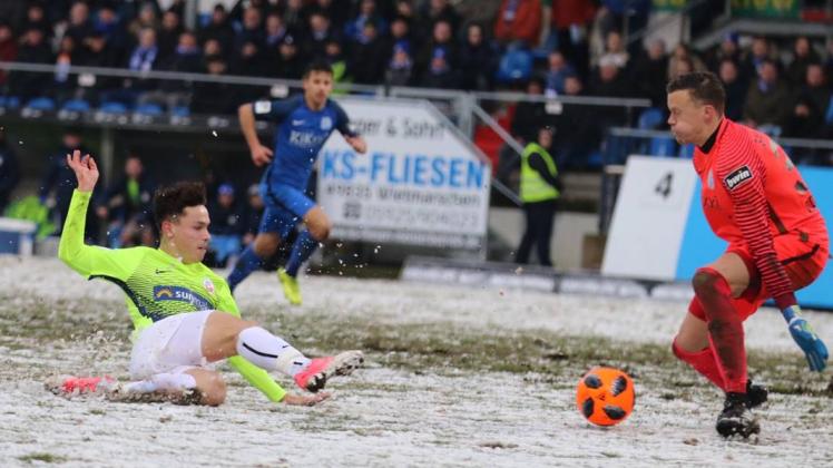 Gute Erinnerungen an Meppen: Beim 2:0 im Schneespiel der vergangenen Saison gelang Lukas Scherff sein erster Drittliga-Treffer. 