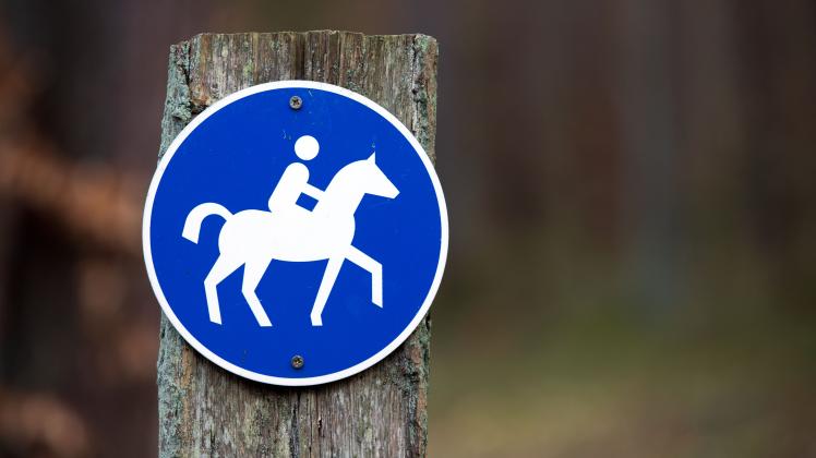 Ein Hinweisschild markiert auf der Halbinsel Fischland-Darß einen Reitweg.