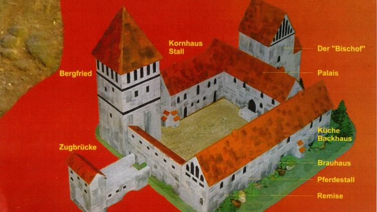 Nach alten Zeichnungen: Der damalige Kunstgeschichtsstudent Dirk Handorf baute mit seinem Vater, Tischlermeister Paul Handorf ein anschauliches Modell der Wariner Burg nach. 