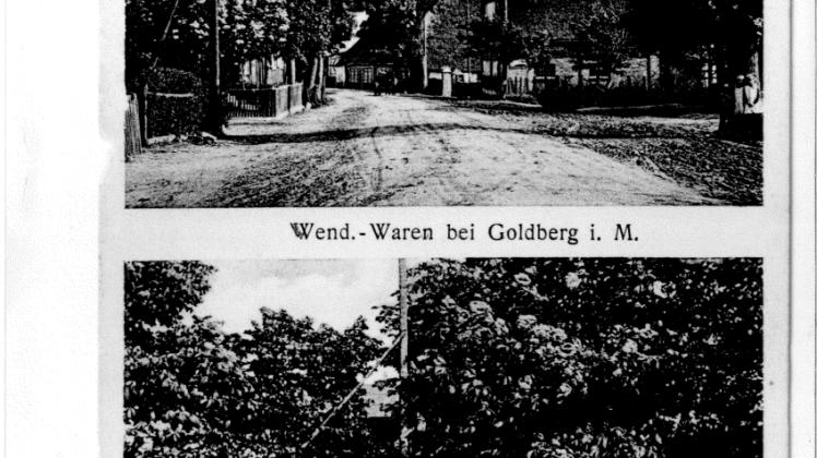 Eine Postkarte von 1938 zeigt die Dorfstraße in Wendisch Waren.