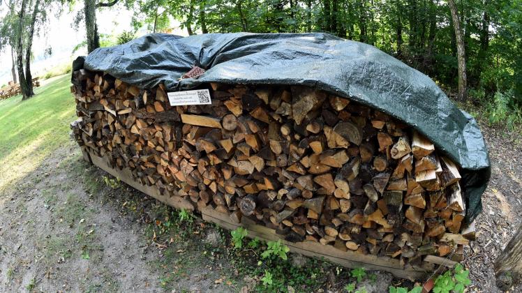 Der Holzstapel auf dem Gelände des Inselhotels Hermannswerder in Potsdam sorgt für jahrelangen Streit. 