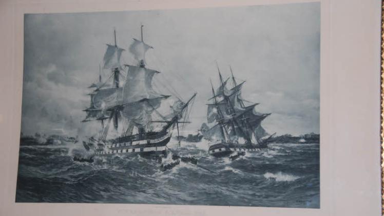 Eine anonyme Schenkung an das Museum zeigt die dänischen Schiffe am 5. April 1849 in rauher See vor Eckernförde. Fotos: Kellner 
