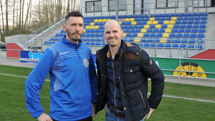 Wollen gemeinsam mit dem FC Mecklenburg Erfolge feiern: Schwerins Trainer Stefan Lau (l.) und der neue Sportdirektor des FCM Björn Blechenberg