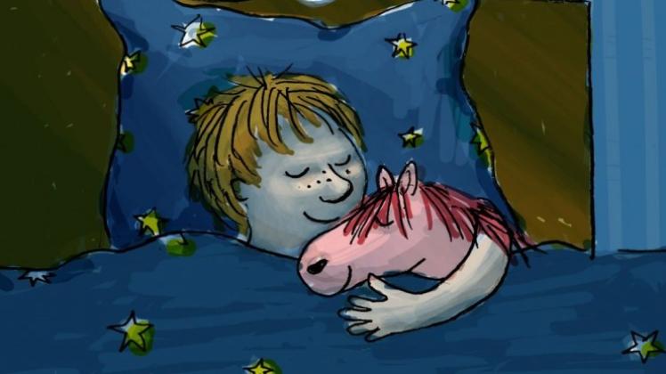 Fred, das rosa Pony des Feministinnen-Vereins Pinkstinks, soll Jungs als Kuscheltier, Bilderbuch und Theaterstück Mut zu Zärtlichkeit, Schwäche und Gefühl machen. Szene aus dem Buch: „David und sein rosa Pony“. Illustration::Jenny Harbauer