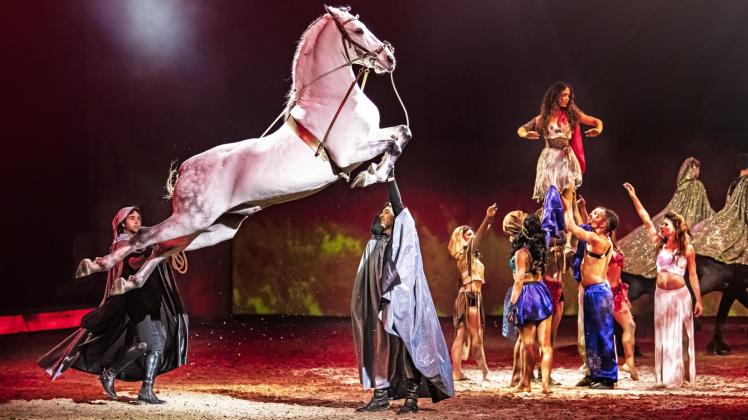 Hohe Reitkunst und eine fantasievolle Geschichte werden im Programm „Legende der Wüste“ perfekt kombiniert. 