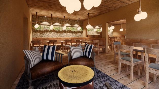 Modernes Design wird hier im Foyer mit Naturmaterialien kombiniert. Modernes Design wird hier im Foyer mit Naturmaterialien kombiniert.