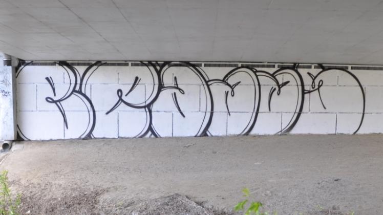 Schmierereien wie diese unter der Hochbrücke Wismar zu beseitigen, ist aufwendig und teuer.