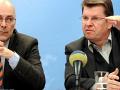 SPD-Spitzenkandidat Torsten Albig (l) und der schleswig-holsteinische SPD-Landeschef Ralf Stegner auf einer Pressekonferenz in Kiel. Foto: dpa