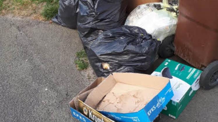 Müllsäcke, illegal bei Anwohnern am Hafen entsorgt. 