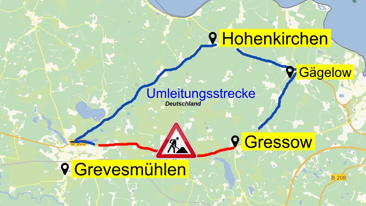 Bundesstraße 105 zwischen Grevesmühlen und Gressow wird wochenlan SVZ