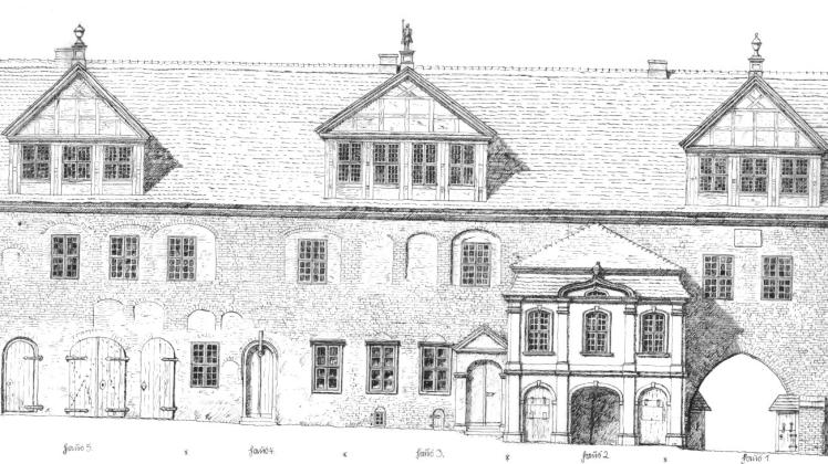 Der Ort der ersten Schweriner Vorstellung von Conrad Ekhof: So sah das Rathaus 1740 aus.  Repro: Stadtarchiv 