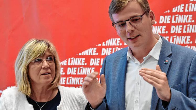 Kathrin Dannenberg (l.) und Sebastian Walter, Co-Vorsitzende der Linksfraktion im Brandenburger Landtag.