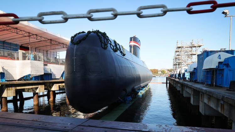 September 2020: Das vierte U-Boot der Klasse HDW 209/1400mod der Ägyptischen Marine liegt vor der Taufe auf der Werft.