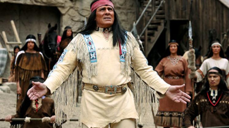 Indianerhäuptling Winnetou: Am Fuße des Kalkbergs finden jedes Jahr die Karl May-Festspiele statt.