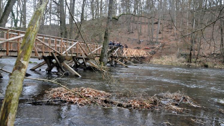 Reizvolle Natur zu jeder Jahreszeit: Auf dieser kleinen Holzbrücke bei Groß Görnow können Wanderer die Warnow überqueren.