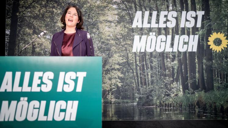 Annalena Baerbock spricht am vergangenen Sonnabend bei der digitalen Landesdelegiertenkonferenz von Bündnis 90/Die Grünen Brandenburg zu den Teilnehmern. 