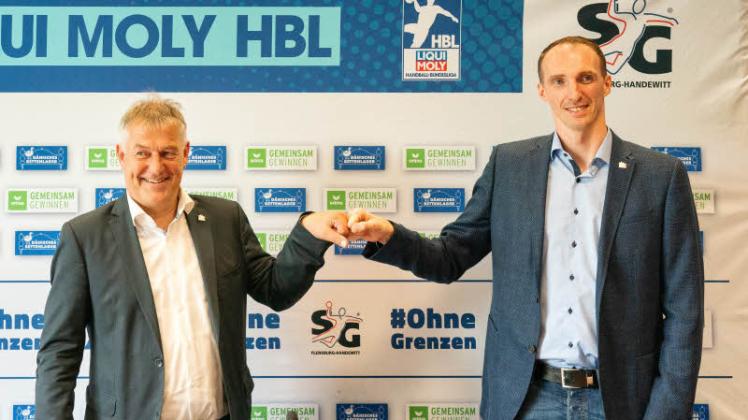 Dierk Schmäschke (l.) und Holger Glandorf arbeiten bereits seit einem Jahr in der SG-Geschäftsstelle zusammen. 