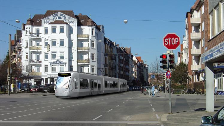So könnte die Stadtregionalbahn durch die Kieler Olshausenstraße fahren.