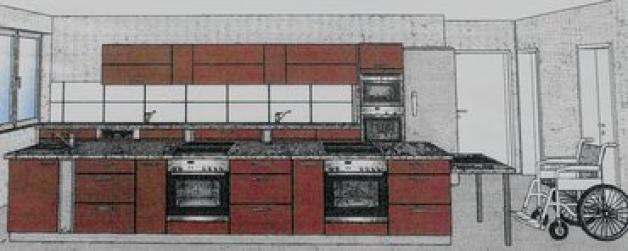 Und das ist die Projektzeichnung. So soll die neue Küche aussehen.Hirschmann