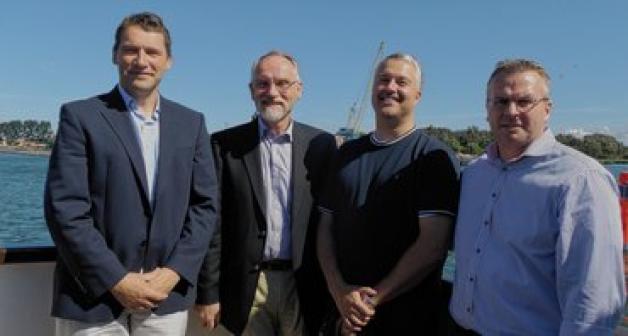 Hafentörn der Fähr-Reeder (von links): Jens Aurel Scharner, Dr. Ulrich Bauermeister, Sören Poulsgard Jensen und Kai Peränen. Hafentörn der Fähr-Reeder (von links): Jens Aurel Scharner, Dr. Ulrich Bauermeister, Sören Poulsgard Jensen und Kai Peränen.