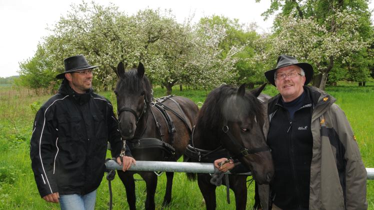Sie lassen kein Kutschertreffen aus: Olaf Sommer (l.) und  Harry Menk waren am Sonnabend mit Pferdefreunden in Klein Warnow unterwegs.Hanno Taufenbach (2)