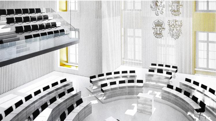 Der Entwurf: Die  kreisförmige Bestuhlung im künftigen Plenarsaal soll die Kommunikation zwischen den Abgeordneten verbessern. Besucher rücken näher ans Geschehen.dapd/dpa/privat
