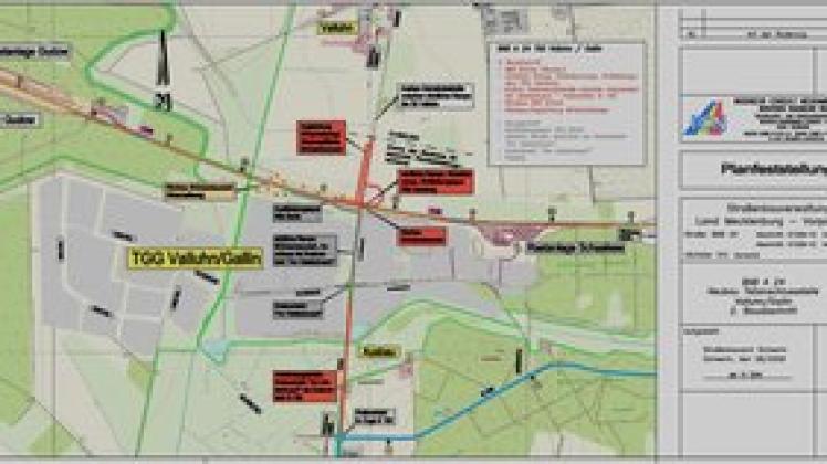 So sehen die Planer das Neubau-Projekt an der A 24 (rot markiert). Ingenieur Consult Neukamm GmbH Schwerin