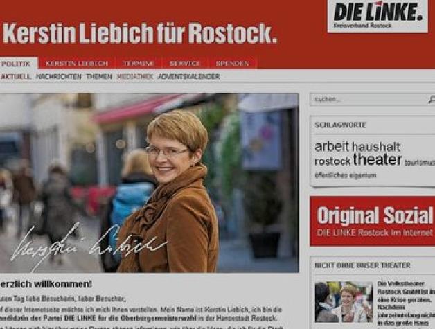 Setzt auch  auf das Thema Theater: Kerstin Liebich (Linke) auf der Wahlkampf-Seite www.rostock-lieb-ich.dennn