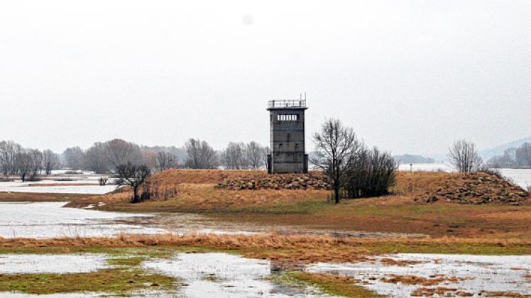 Zurzeit ist der Turm kaum trockenen Fußes zu erreichen, das Vorland ist überschwemmt. Foto: Maria Nielsen
