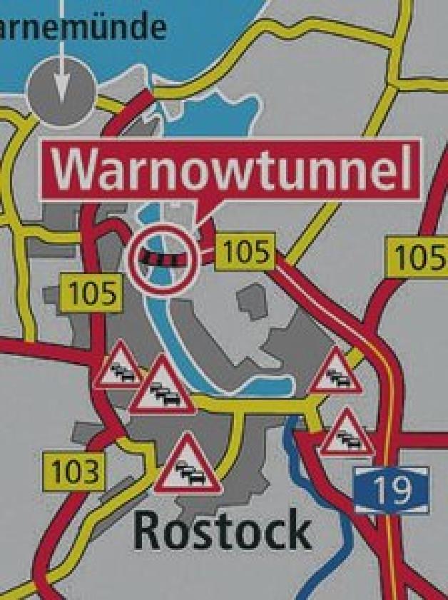 Trotz Staugefahr auf der L 22  (südlich der Warnow)  verzeichnet der Warnowtunnel nur 11 500 Durchfahrten am Tag.NNN