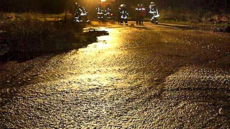 300 000 Liter vergorene Schweinegülle bahnten sich in der Nacht zum Freitag den Weg von Bülow in Richtung  Rehna.  40 Feuerwehrleute rückten aus, um Umweltschäden zu verhindern. Foto: Karl-Heinz Schulz