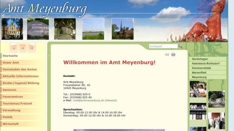 Farbenfroh gestaltet ist die Meyenburger Homepage. Die Kontaktdaten auf der Startseite sind zwar informativ, ein richtiger Blickfang würde hier aber besser passen.