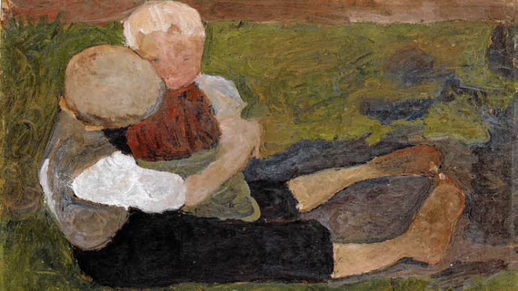 Sitzender Junge mit Mädchen auf dem Schoß: Auch auf Amrum malte Paula Modersohn-Becker Kinder.  