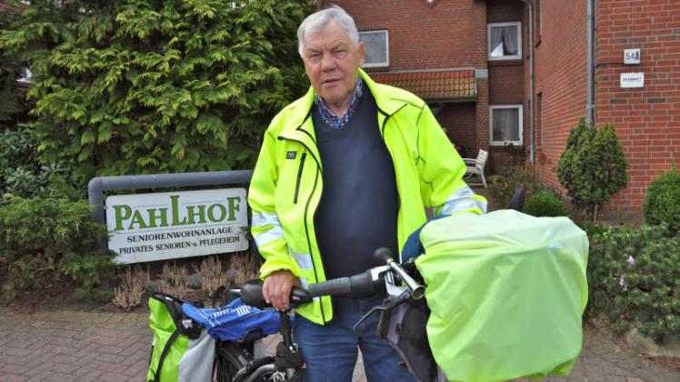 Mit seiner Radtour möchte Hans Böge auf die Gefahren von Mundkrebs aufmerksam machen. Am Donnerstag wird er um 9 Uhr am Seniorenheim Pahlhof in Fahrdorf erwartet.   