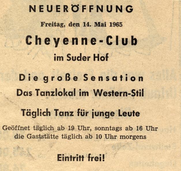 Mit dieser Zeitungsanzeige wurde die Neueröffnung des Clubs 1965 beworben.