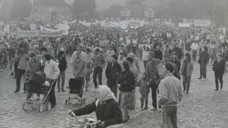 Tausende  kamen am 4. November 1989 in Ludwigslust zu einer friedlichen Kundgebung zusammen.  Repro: Hans-Joachim Marschall 