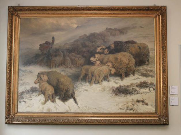 Dieses Bild hängt im Glückstädter Rathaus: „Schafe im Schneesturm“.  