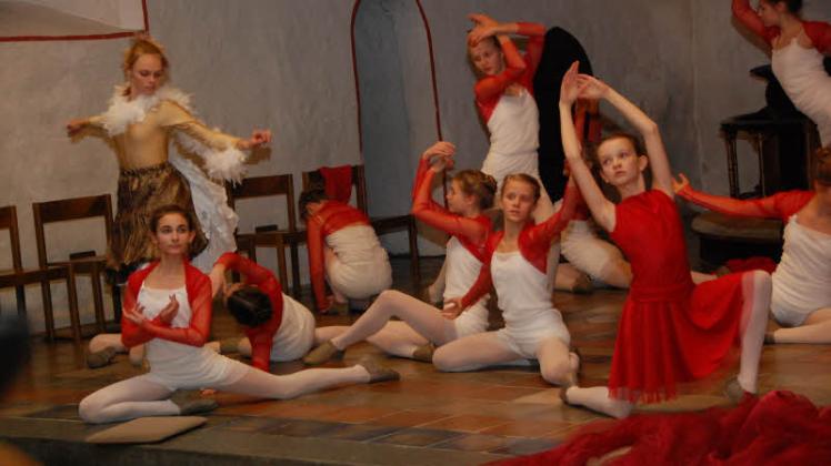 Die Nachtigall (Nikoline Faaborg) umschwirrt die Rosen: Das Tanztheater spielten die Mitglieder von der Sønderjylland Danseakademi, dem Tønder Ballet Linie und die Ballettschüler der Musikschule Flensburg. 