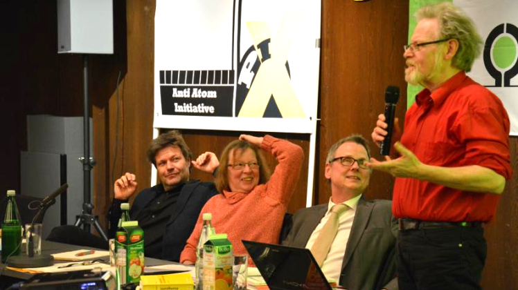 In der Diskussion: Landesumweltminister Robert Habeck (v. l., Bündnis 90/Die Grünen), Marianne Kolter, Ulrich Wollenteit und Peter Dickel.